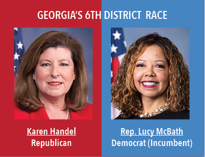 Georgias 6th District Race: Karen Handel, Republican and Rep. Lucy McBath, Democrat, Incumbent.