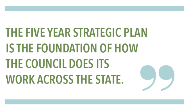 THE FIVE YEAR STRATEGIC PLAN IS THE FOUNDATION OF HOW THE COUNCIL DOES ITS WORK ACROSS THE STATE.