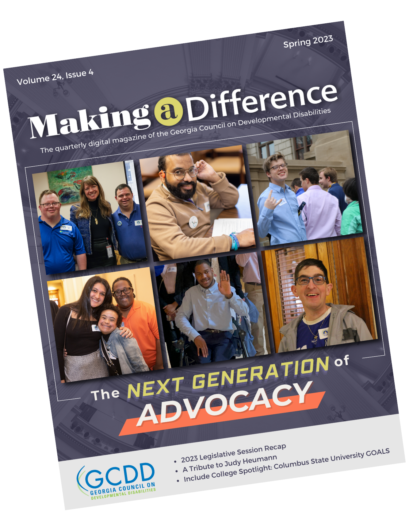 April 2023 Issue, with a collage of pictures from Advocacy Day and a heading that says "The Next Generation of Advocacy"