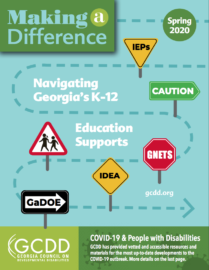 Graphic with teal background and route of Georgia K-12 and GCDD logo