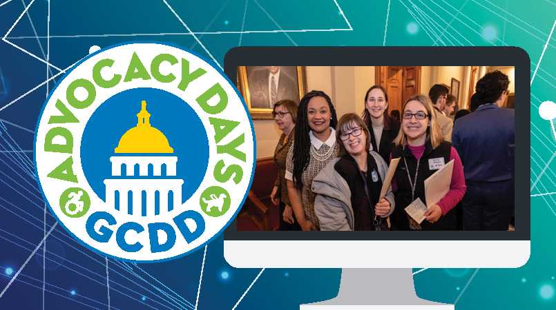 Computer image with photo of 4 women with advocacy day logo