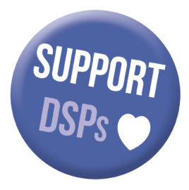 Support DSPs Button with a white heart